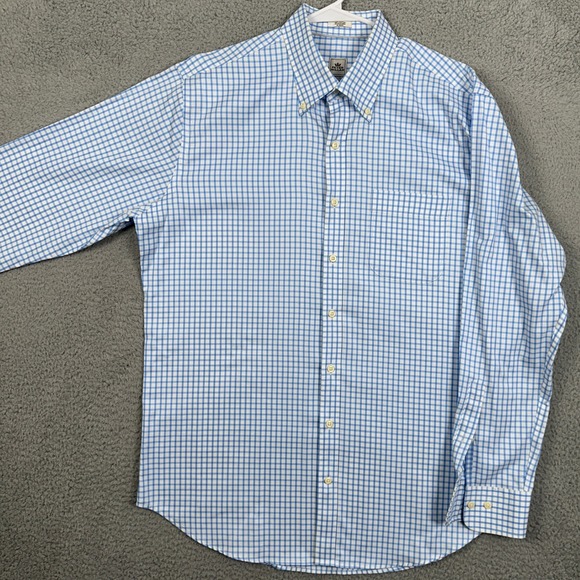 Peter Millar Nanoluxe Easycare Mens Large Shirt Button Down Blue White Check EUC
